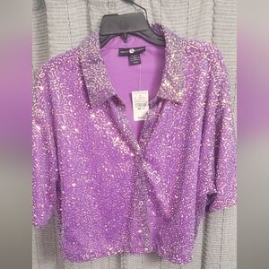 Ashley Stewart Lavender Sequin Button-Down Shirt. NWT. 18/20
